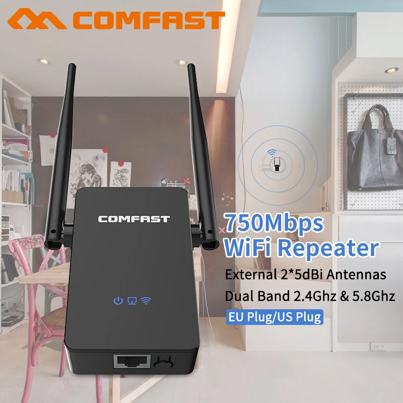 Comfast 750 Мбит/с беспроводной Wi fi extender Ретранслятор/маршрутизатор Dual Band 2 4 и 5 ГГц * 5dbi