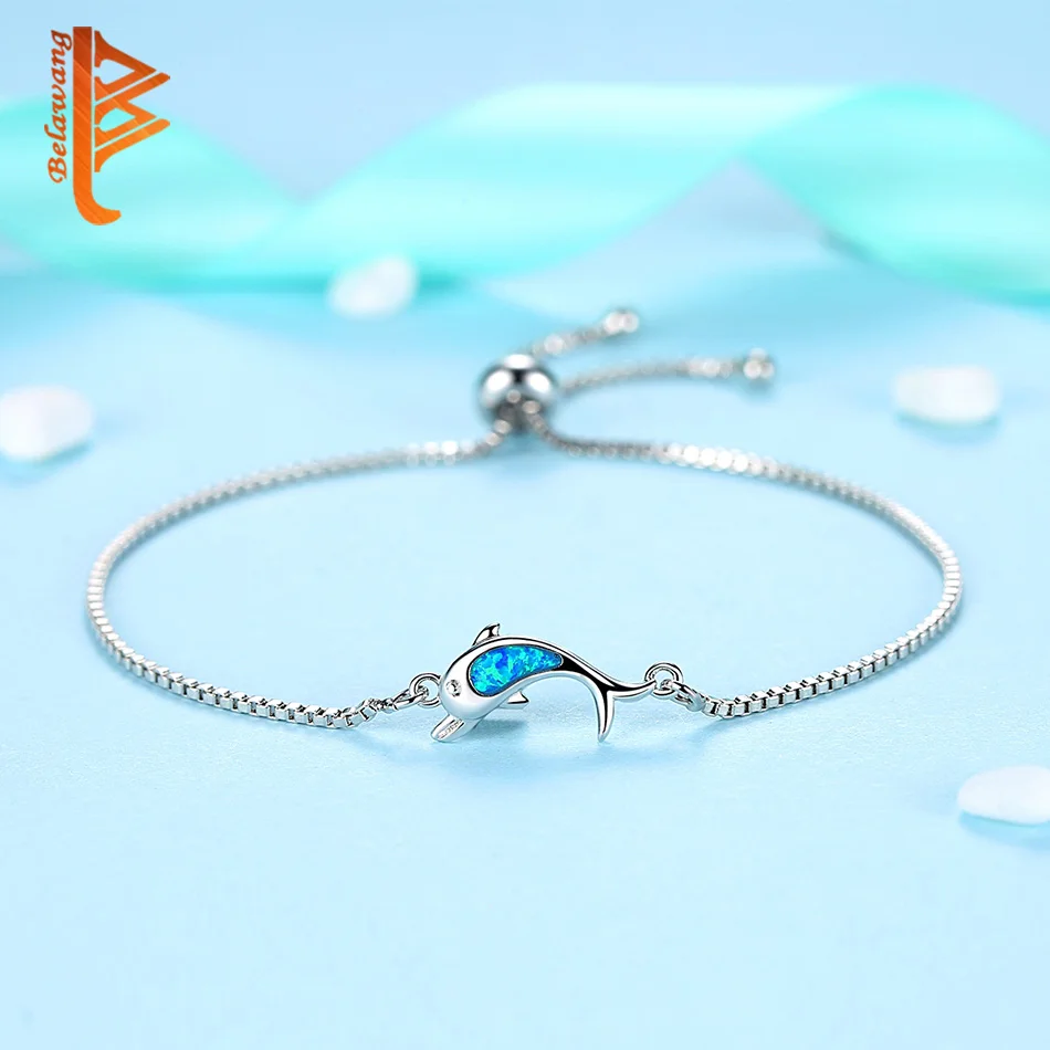 Женский модный синий опал с кубическим цирконием браслет дельфином и