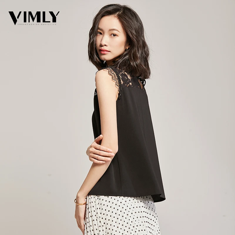 Vimly для женщин шифоновые блузки с кружевом рубашки мальчиков одноцветное без