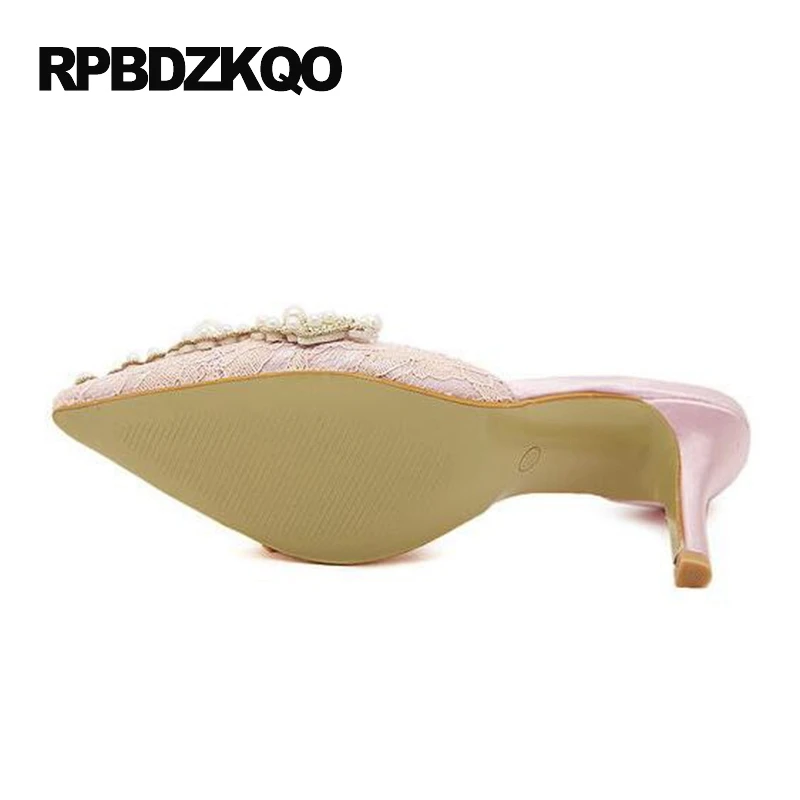 сандалии 2017 жемчужный стилет Мулы домашние тапочки кристалл Женская обувь