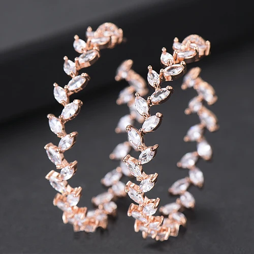 Rose Gold GODKI Роскошные серьги-кольца с кубическим цирконием и оливковой веткой для женщин, свадебные Круглые круглые серьги-кольца - Окраска металла: Rose Gold