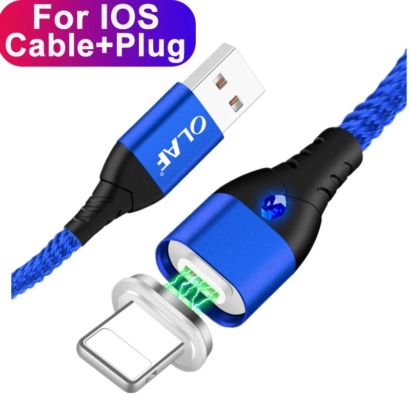 Магнитный кабель Олаф 5А Micro usb type c Quick Charge 3,0 супер быстрый Магнитный usb зарядный кабель для iPhone samsung huawei Xiaomi - Цвет: Blue For Apple