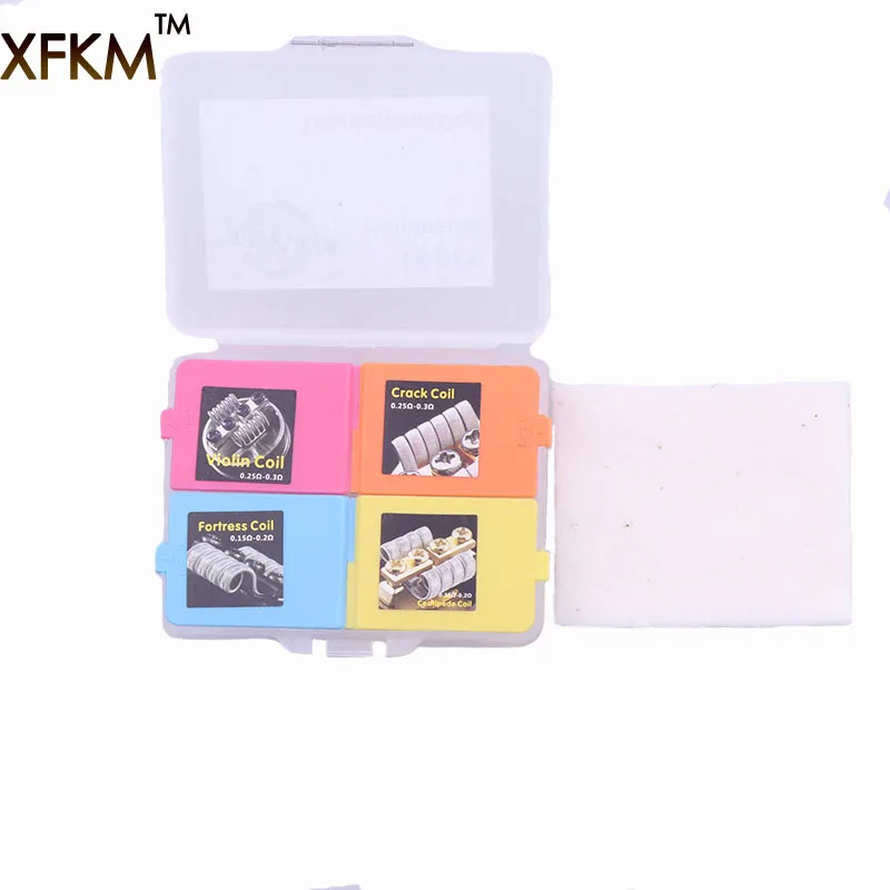 

XFKM 4 IN 1 Wire Cotton Prebuilt Coils Box kits Fortress Violin Centipede Crack Coil RDA RTA Atomizer Vapor Vape Accessories