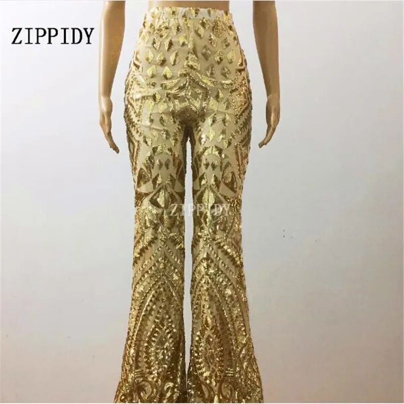 gold pant Стиль Bling Золотые блестки Дизайн брюки Певица Показать День Рождения Праздновать Toursers сценический костюм для танцев DJ одежда для сцены - Цвет: gold pant