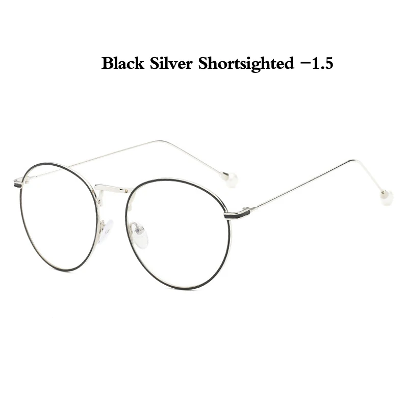 B silver myopia 1.5 Zilead роскошные женские жемчужные очки для близорукости металлические круглые очки по рецепту близорукие очки для женщин близорукие унисекс - Цвет оправы: B silver myopia 1.5