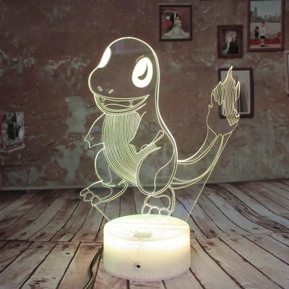 3D иллюзия LED Fire Dragon ночник 7 видов цветов Покемон сенсорный переключатель USB