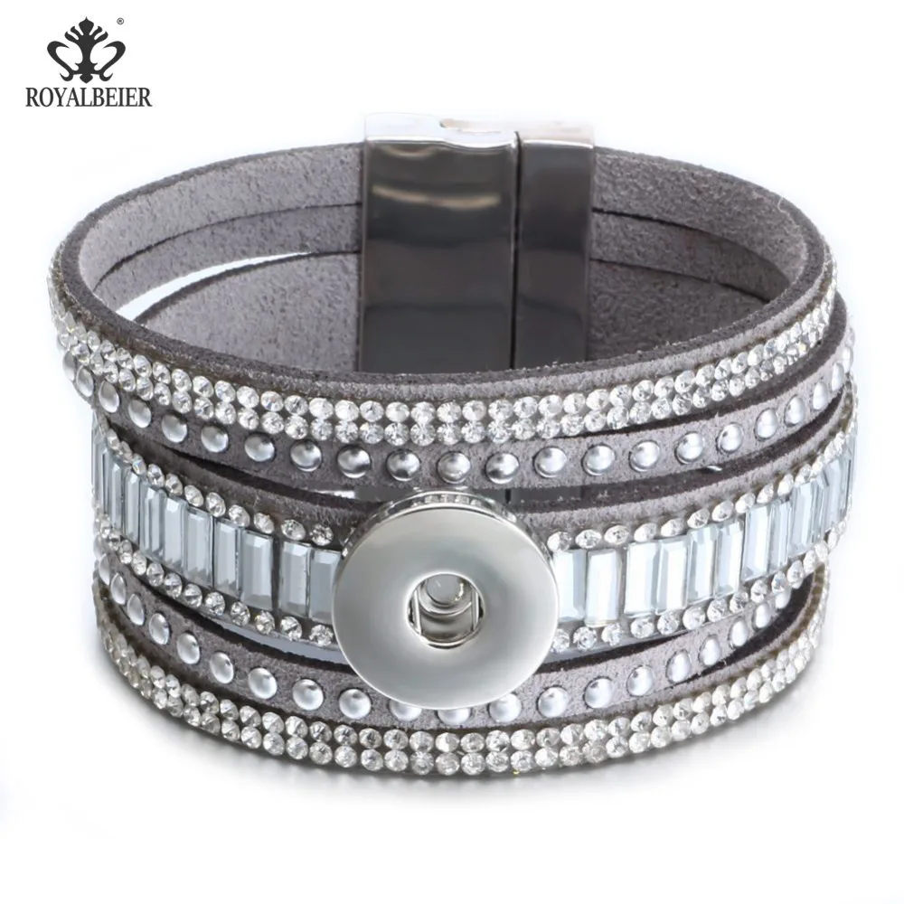 

RoyalBeier PU Leather Rhinestone Snap Bracelet/Bangle 20mm Fit 18mm Snap Button Magnet 20mm Snap Bracelet Snap Jewelry SZ0499