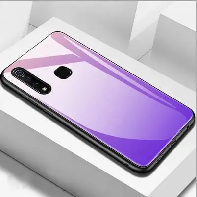Фиолетовый Закаленное стекло крышка для VIVO Z5X z5x градиентный цвет задняя крышка для VIVO Z5 X Мягкие силиконовые чехлы для телефонов VIVOZ5X Funda - Цвет: Фиолетовый