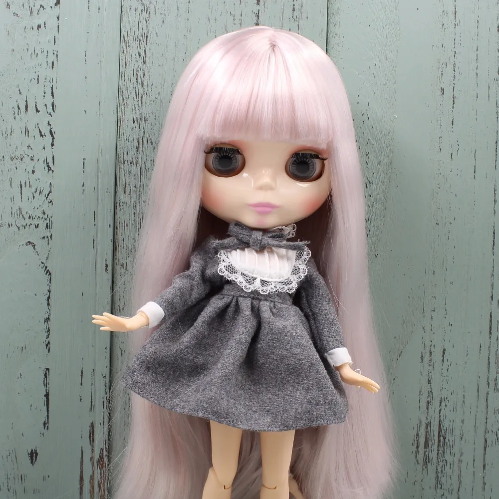 Blyth кукла BL6909/1010 серый розовый прямые волосы с бахромой/челка блестящее лицо суставное Тело Игрушка 1/6