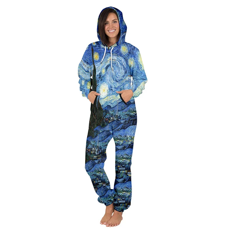 Женский комбинезон на молнии с цифровым принтом большой размер Свободный