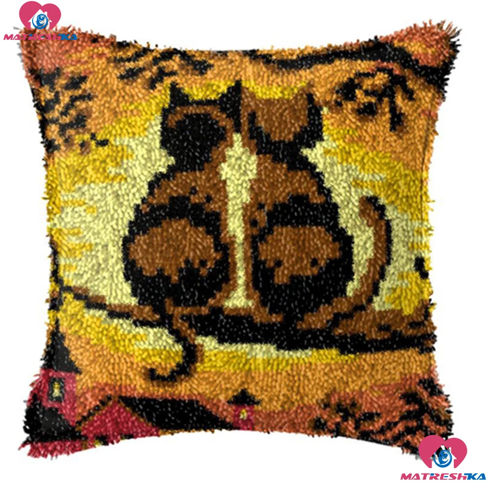 Drop shipping Latch Hook Cushion Kits&quotcats&quotCrocheting Printing canvas Embroidery kit Cross stitch pillow foamiran for needlework | Дом и