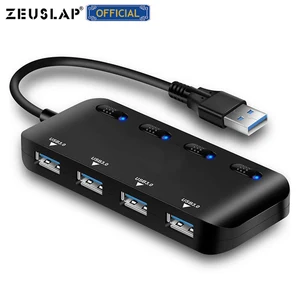 USB-концентратор ZEUSLAP, 4 порта USB 3,0, разветвитель usb-хаб, 3,0, аксессуары для ноутбуков