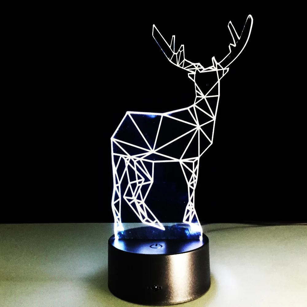 Новинка олень 3D длинные лампа с рогами Рождественский Декор ночной Светильник