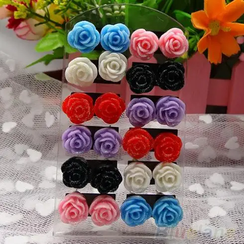 12 пар женские серьги гвоздики|rose flower stud earrings|flower earringsstud earrings |