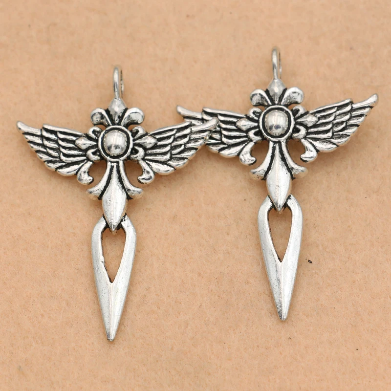 2 шт. античный посеребренный меч подвеска крыло Подвески для серьги изготовления