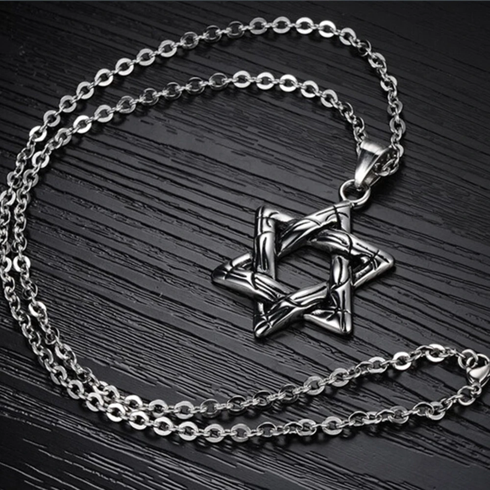 EVBEA Six-star Star of David Cross Pendant Charm Necklaces Jewish Jewelry Women Men Stainless Steel Gold Color | Украшения и