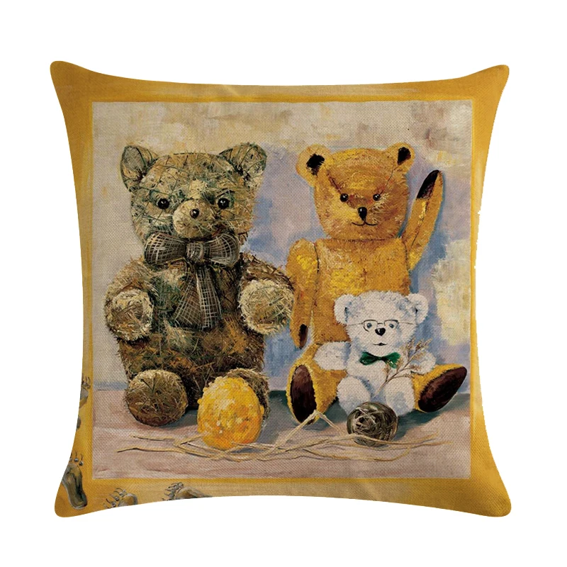 45*45 см с рисунком медведя из мультфильма хлопок лен наволочка для подушки