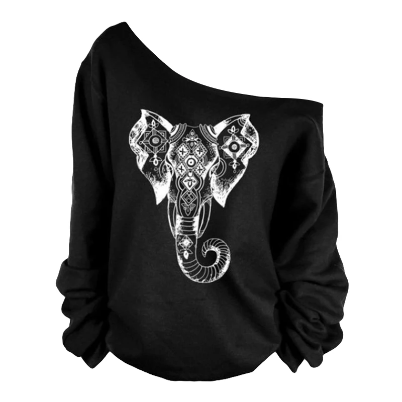 Funoc одежда One с открытыми плечами толстовки Женщины Толстовка Femme принтом слона