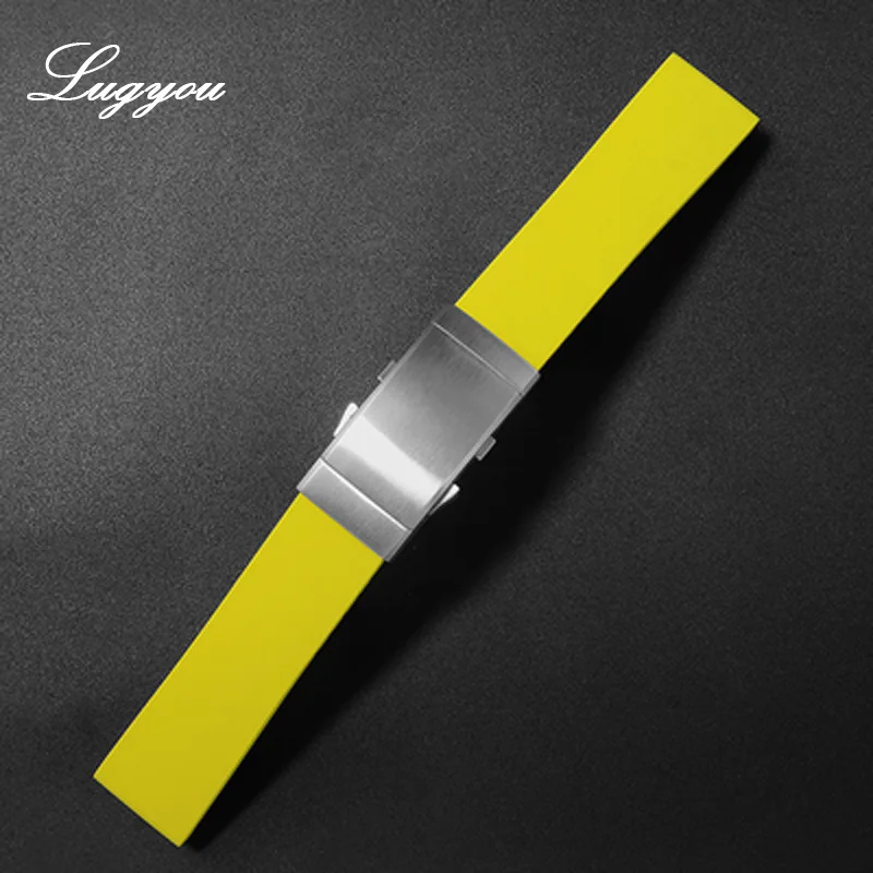 Yellow Запчасти для часов Lugyou San Martin, резиновый ремешок высокого класса, ремешок для дайвинга из нержавеющей стали, складная застежка, 20 мм, 22 мм, расширитель, регулируемый - Цвет ремешка: Yellow