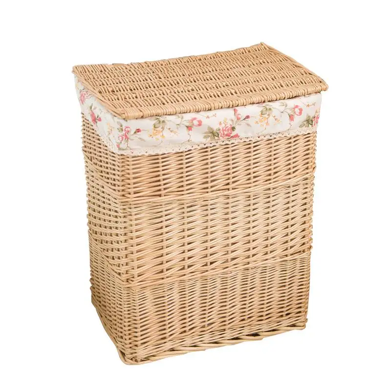 Log color rose cloth Большая емкость корзина для хранения грязной одежды с крышкой натуральная плетеная сетка корзина для белья водонепроницаемый мешок простой литературный - Цвет: Log color rose cloth