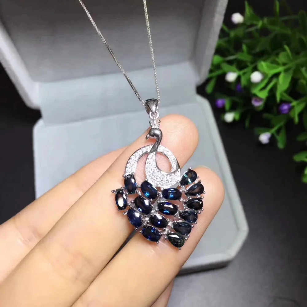 

trendy luxurious grace Peacock natural blue sapphire pendant S925 silver Natural gemstone Pendant Necklace women party jewelry