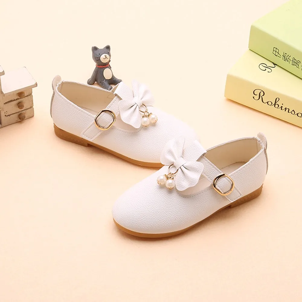 Girls Shoes Fashion Princess Girl Kids Flat With Bow-knot Pendant Sweet Children's White Pink Red Black |
