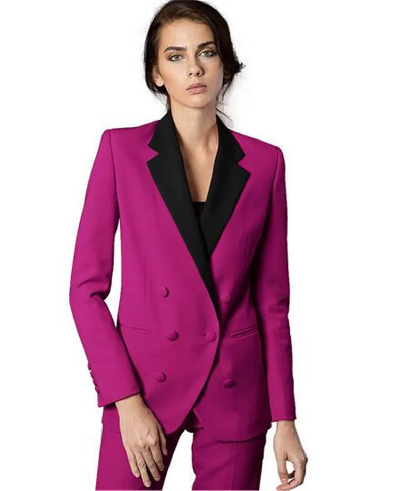 Notch Lapel Women Pantsuits Tuxedo 2 Piece Set Fuchsia Women Business Suit Female Office Uniform Ladies Pantsuits Custom Made