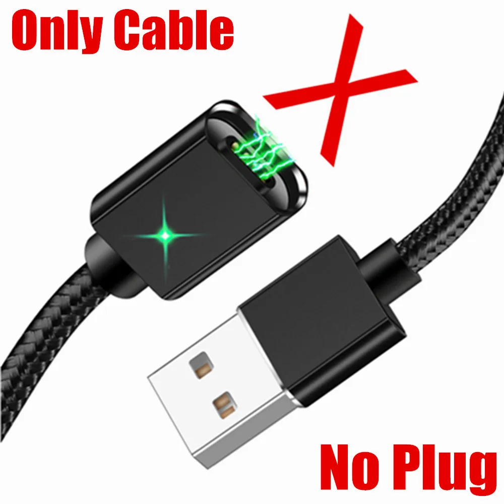 Only Cable No Plug Магнитный зарядный кабель OLAF для Xiaomi huawei, быстрый зарядный Магнитный кабель Micro usb type C для iPhone XS X, светодиодный шнур с магнитным проводом - Цвет: Only Cable No Plug