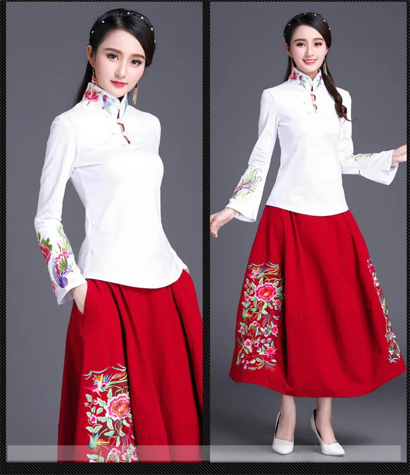 Cheongsam Топ традиционная китайская одежда для женщин с длинным рукавом размера плюс 5XL рубашка хлопковая винтажная одежда Топ Футболка Блузка рубашка