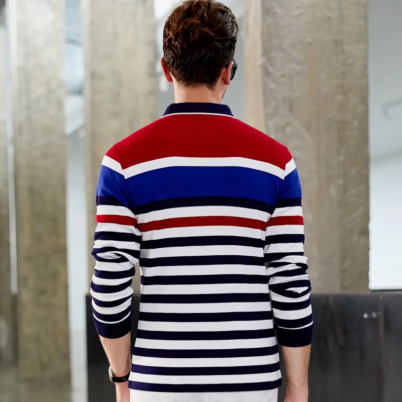 Autumn winter New Polo Shirt High Quality Brand 100% Cotton Men's Business Casual Striped Solid Men | Мужская одежда