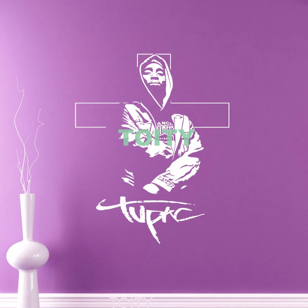 White H72cm x W58cm 16 видов конструкций Тупак 2PAC виниловые наклейки рэп хип-хоп Музыка настенные наклейки Спальня Кабинет Бар Декорирование Интерьера дома американский поп-звезда росписи - Цвет: White H72cm x W58cm