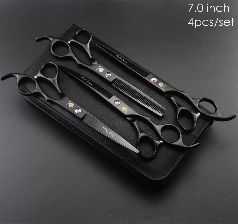 7 inch 4pcs set Фиолетовый дракон 7 дюймов 8 дюймов профессиональные ножницы для стрижки собак прямые и филировочные и изогнутые ножницы 4 шт./3 шт. набор стрижка для домашних животных инструменты - Цвет: 7 inch 4pcs set