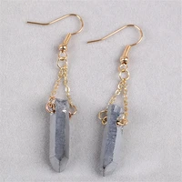 natural stone crystal jewelry earrings handmade diy original electroplated crystal column earrings pendant