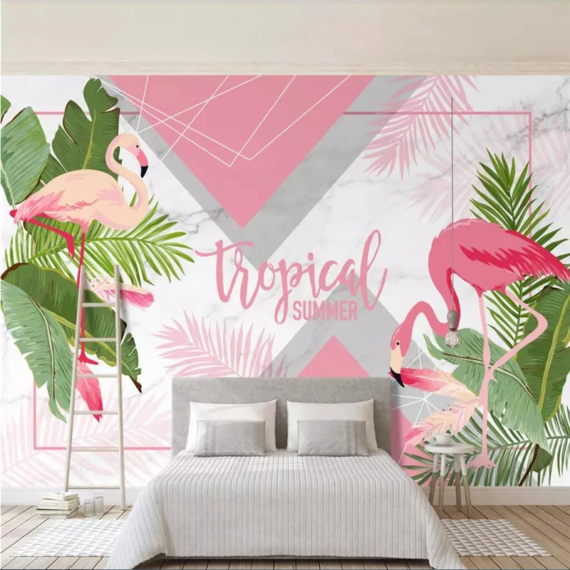 beibehang Custom wallpaper mural Nordic modern minimalist flamingo geometric marble wall papers home decor 3d | Обустройство дома
