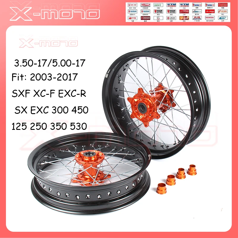 Колеса 3 5/5 0*17 &quotSupermotard 2008 2007 оранжевая ступица черный обод для KTM SXF EXC-R SX EXC 300 450 125