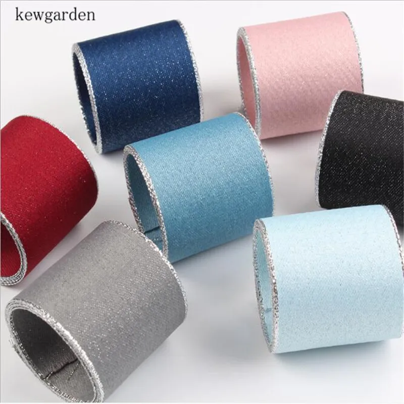 Kewgarden оптовая продажа 38 мм 25 9 Серебристые атласные ленты вручную изготовленная
