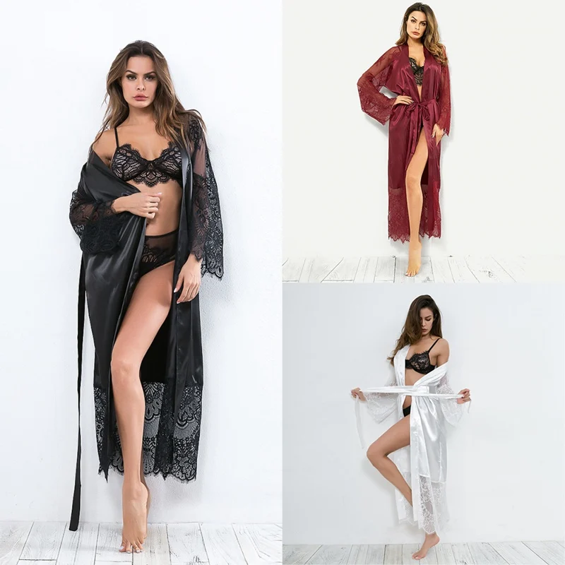 Liva Girl 2019 Y123 Сексуальная шелковая длинная кружевная пижама с длинными