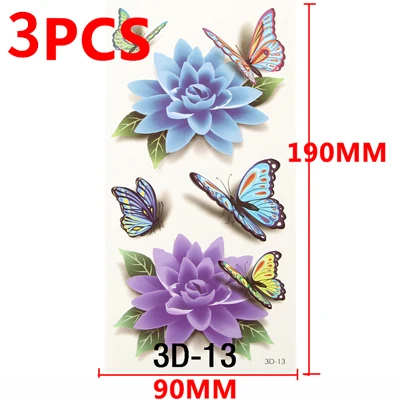style D 3pcs Временные татуировки наклейки Переводные татуировки для боди-арта крутые 3D водонепроницаемые Временные татуировки для девочек Цветочные татуировки - Цвет: style D 3pcs