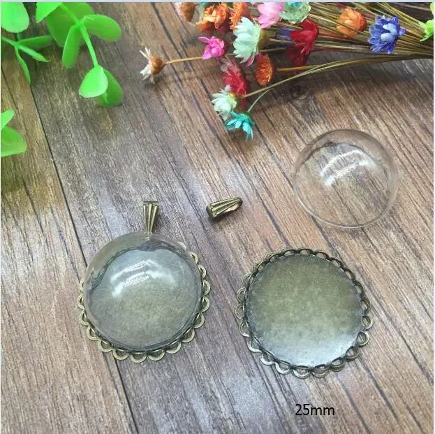 Набор стеклянных купольных подвесок бронзовая филигрань 50 компл./лот 15/20/25/30 мм |