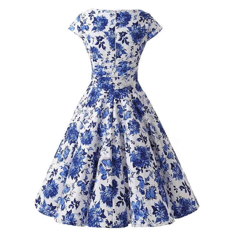 Женское винтажное платье JLI MAY летнее голубое и белое с цветочным принтом