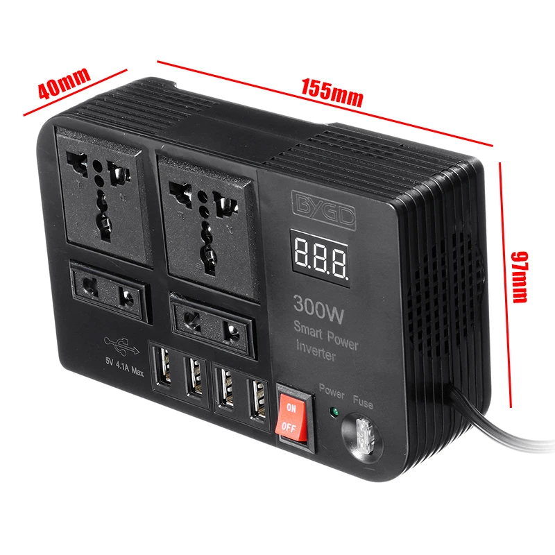 Автомобильный преобразователь напряжения 4 USB 300 Вт 12 В постоянного тока в 220