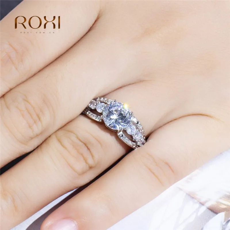 Белый камень яркий кристалл сердце CZ кольцо набор Bague для женщин кубический