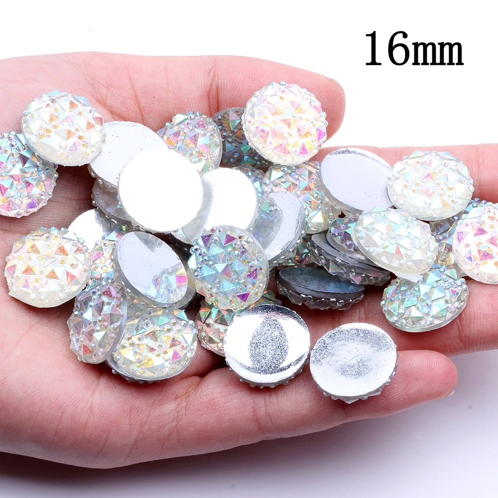 

Crystal AB 8mm 10mm 12mm 14mm 16mm 100pcs or 40pcs Round Flatback Glue On Resin Rhinestones DIY Crafts Garments Decorations