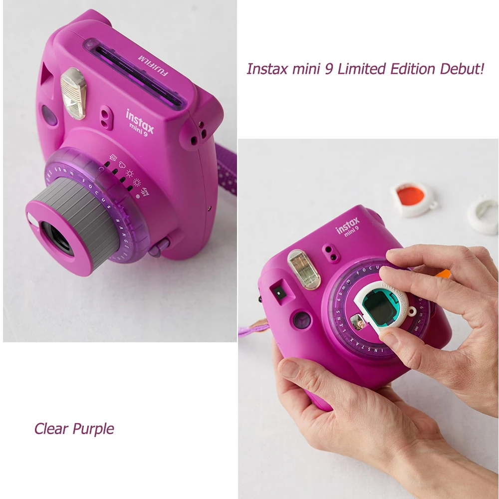 Fujifilm Instax Mini 9 камера новая прозрачная желтая фиолетовая Fuji мгновенная обновленная мини 9 мини 8 фотокамера+ цветной фильтр