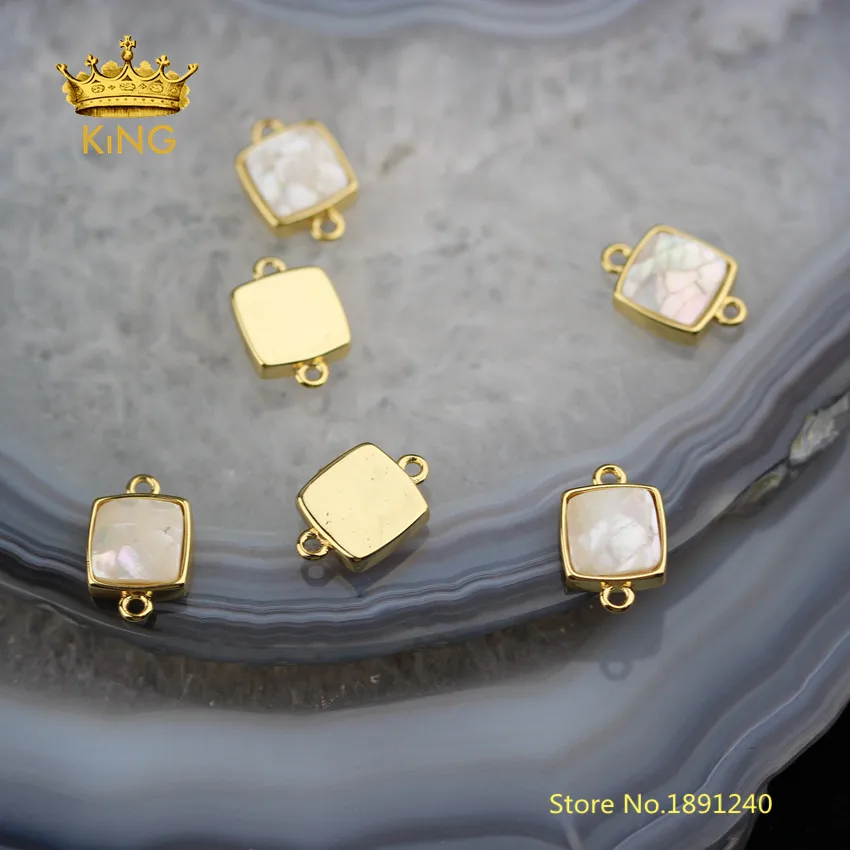 

10PCS White Shell Charms Findings Jewelry,Square White Shell Plated Gold Copper Connectors Beaded Bracelet Wholesale FZ30