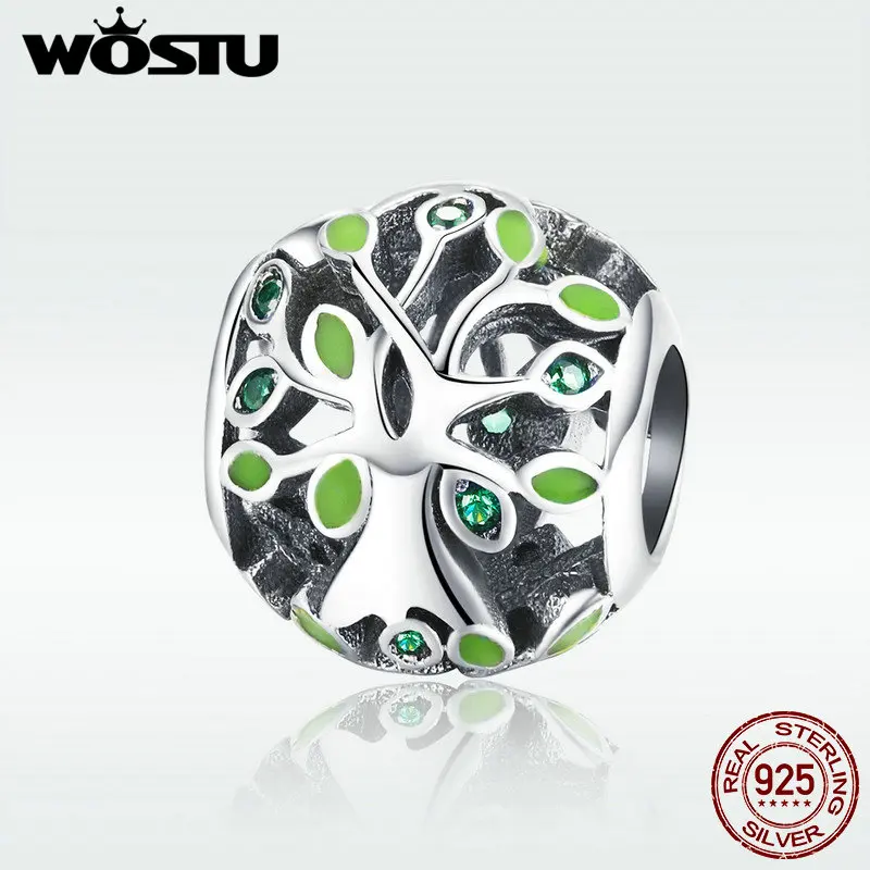WOSTU натуральный 100% Стерлинговое Серебро 925 пробы бледно-зеленый лист дерево