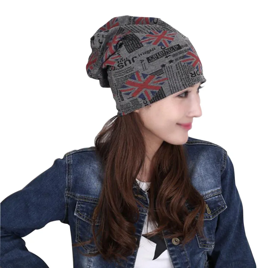 Громоздкая шляпа, весенняя, Skullies, модные шапки, классический принт с флагом, Повседневная шапка s, хлопок, женская шапка, женская, мужская, с рукавом, шапочка