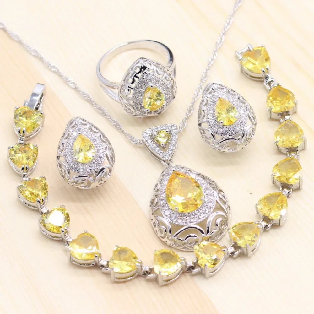 Серебристые женские Ювелирные наборы желтые кубические циркониевые браслеты