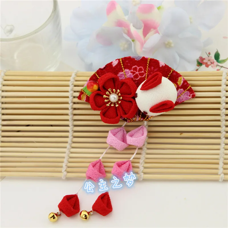 

Vintage Hairclip Traditional Japanese Style Kanzashi Flower Hair Ornament Rabbit Fan Sakura Yukata Pure Handmade HW010-1