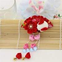 vintage hairclip traditional japanese style kanzashi flower hair ornament rabbit fan sakura yukata pure handmade hw010 1